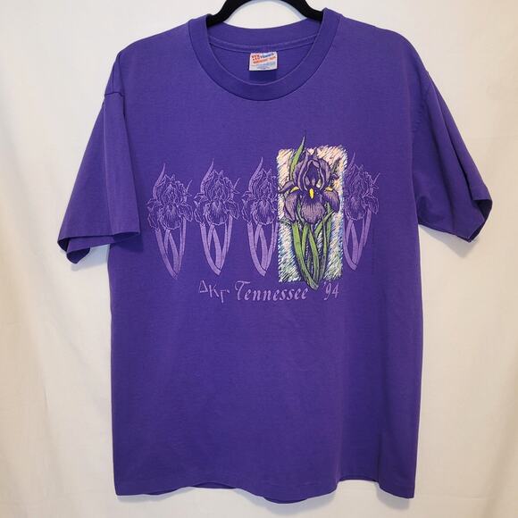 Vintage 90s Tennessee Purple Floral Graphic Tee Purple Size Large Greek - Picture 1 of 13